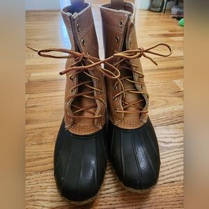 LLbean Brown Unlined Duck Boots  Size 8m Womens Leather Rubber Coastal  Maine